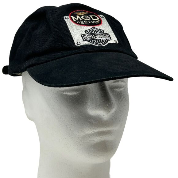 Vintage Harley Davidson Miller Genuine Draft Dad Hat Baseball Cap 90s Black MGD - Picture 1 of 10